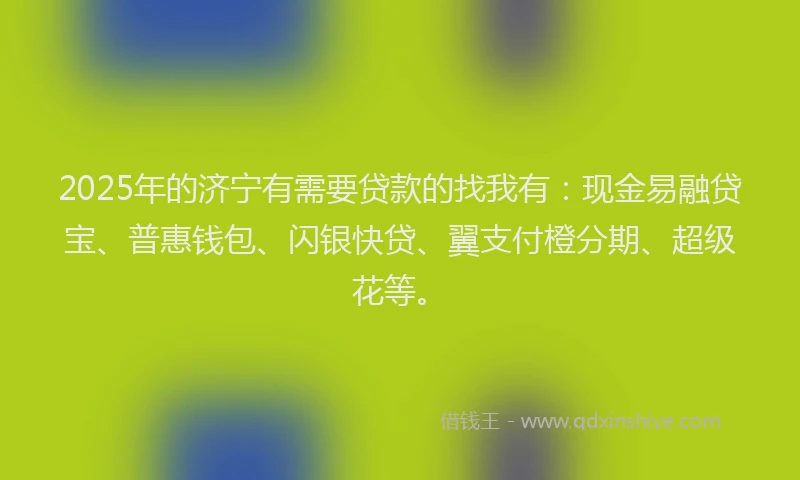2025年的济宁有需要贷款的找我有：现金易融贷宝、普惠钱包、闪银快贷、翼支付橙分期、超级花等。