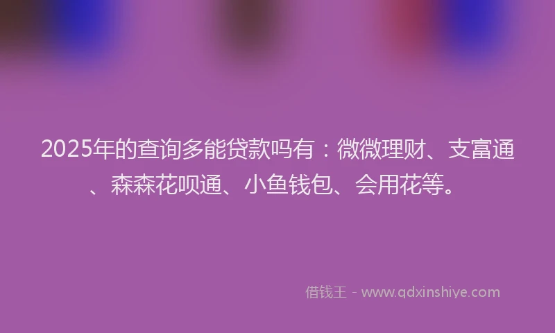 2025年的查询多能贷款吗有：微微理财、支富通、森森花呗通、小鱼钱包、会用花等。