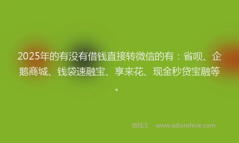 2025年的有没有借钱直接转微信的有：省呗、企鹅商城、钱袋速融宝、享来花、现金秒贷宝融等。