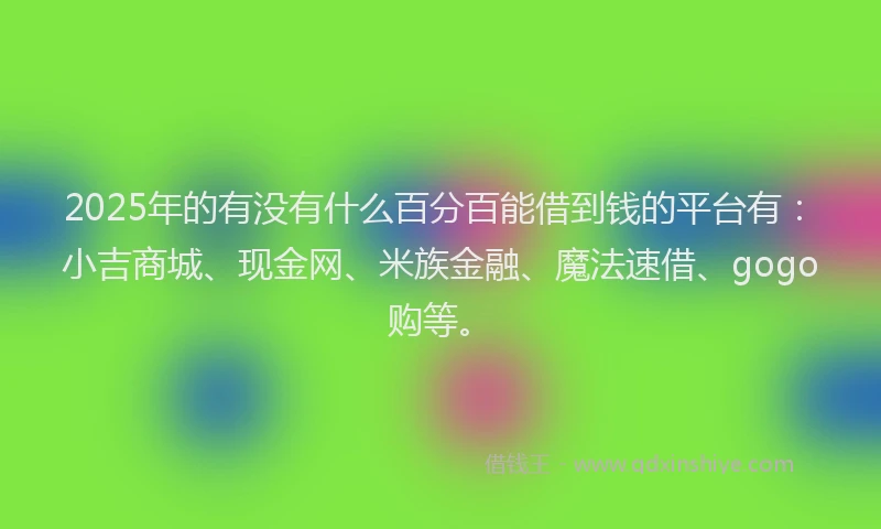 2025年的有没有什么百分百能借到钱的平台有：小吉商城、现金网、米族金融、魔法速借、gogo购等。