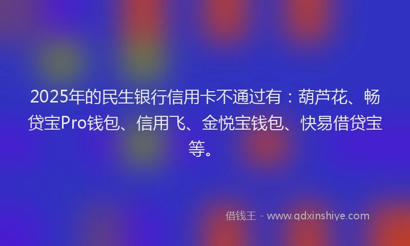 2025年的民生银行信用卡不通过有：葫芦花、畅贷宝Pro钱包、信用飞、金悦宝钱包、快易借贷宝等。
