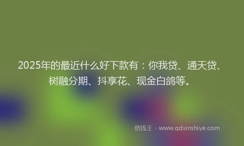 2025年的最近什么好下款有：你我贷、通天贷、树融分期、抖享花、现金白鸽等。