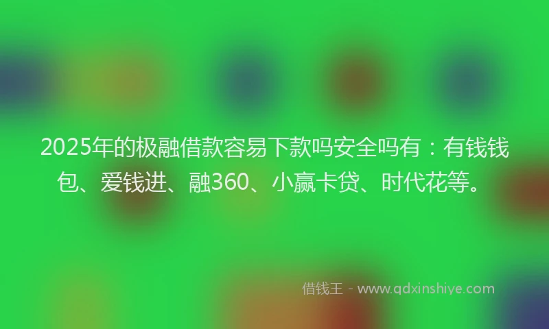 2025年的极融借款容易下款吗安全吗有：有钱钱包、爱钱进、融360、小赢卡贷、时代花等。
