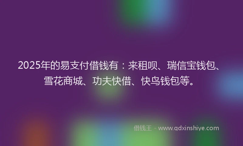 2025年的易支付借钱有：来租呗、瑞信宝钱包、雪花商城、功夫快借、快鸟钱包等。
