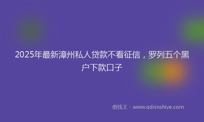 2025年最新漳州私人贷款不看征信，罗列五个黑户下款口子