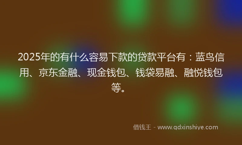 2025年的有什么容易下款的贷款平台有：蓝鸟信用、京东金融、现金钱包、钱袋易融、融悦钱包等。
