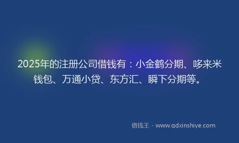 2025年的注册公司借钱有:小金鹤分期、哆来米钱包、万通小贷、东方汇、瞬下分期等。