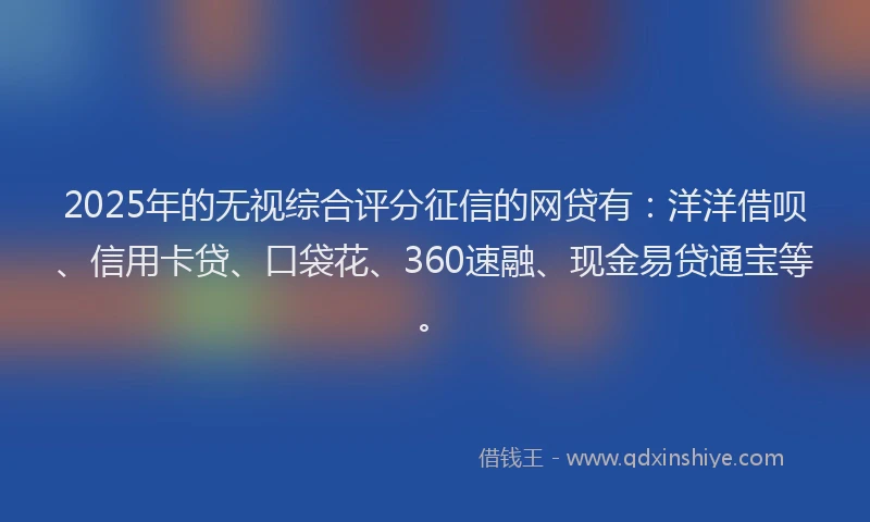 2025年的无视综合评分征信的网贷有：洋洋借呗、信用卡贷、口袋花、360速融、现金易贷通宝等。