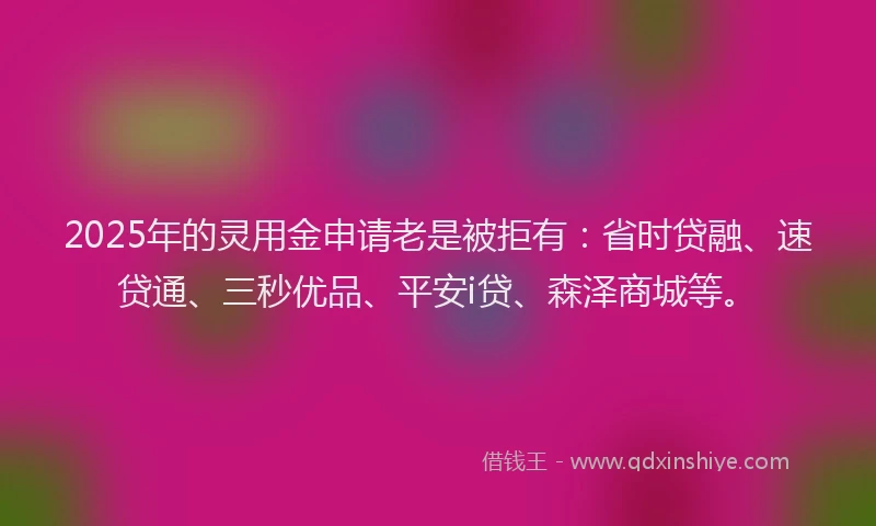 2025年的灵用金申请老是被拒有：省时贷融、速贷通、三秒优品、平安i贷、森泽商城等。