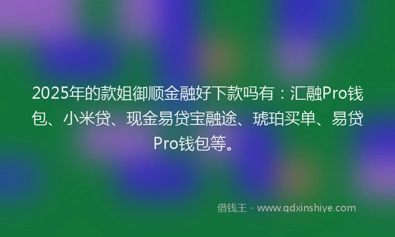 2025年的款姐御顺金融好下款吗有：汇融Pro钱包、小米贷、现金易贷宝融途、琥珀买单、易贷Pro钱包等。