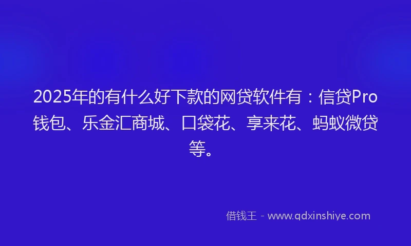 2025年的有什么好下款的网贷软件有：信贷Pro钱包、乐金汇商城、口袋花、享来花、蚂蚁微贷等。