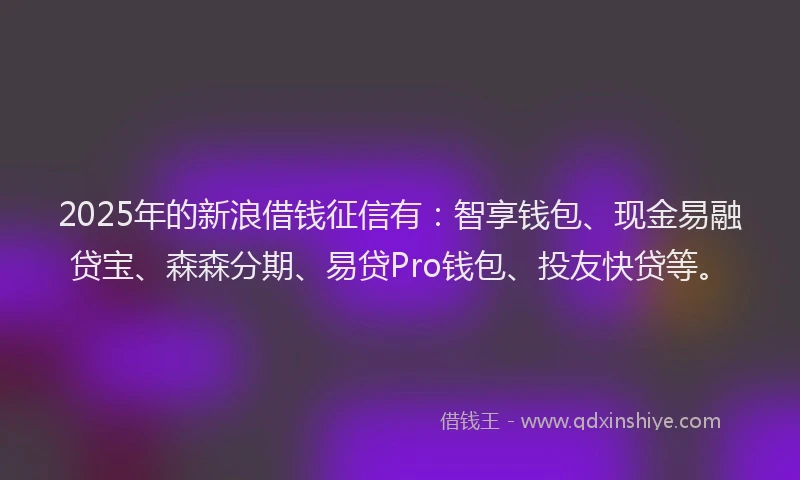2025年的新浪借钱征信有：智享钱包、现金易融贷宝、森森分期、易贷Pro钱包、投友快贷等。