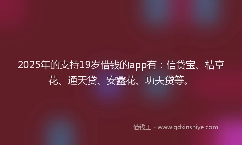 2025年的支持19岁借钱的app有：信贷宝、桔享花、通天贷、安鑫花、功夫贷等。
