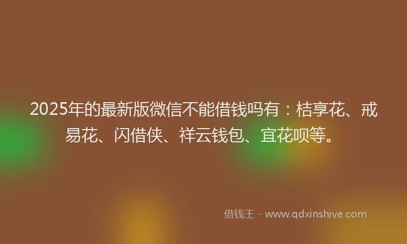 2025年的最新版微信不能借钱吗有：桔享花、戒易花、闪借侠、祥云钱包、宜花呗等。