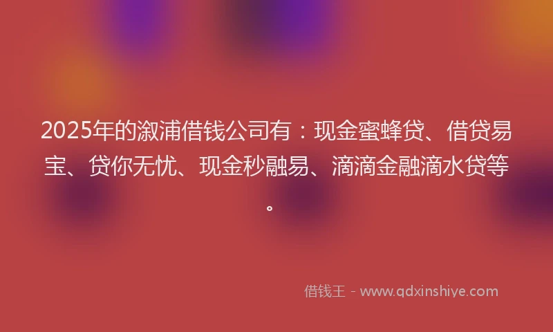 2025年的溆浦借钱公司有：现金蜜蜂贷、借贷易宝、贷你无忧、现金秒融易、滴滴金融滴水贷等。