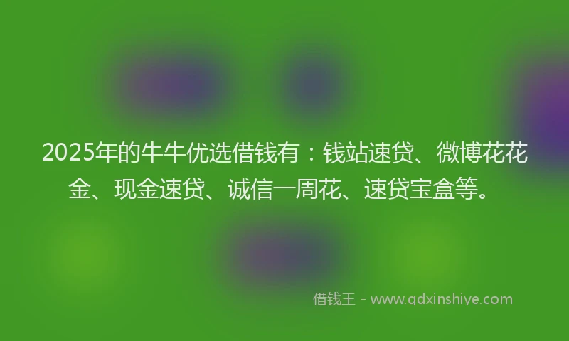 2025年的牛牛优选借钱有：钱站速贷、微博花花金、现金速贷、诚信一周花、速贷宝盒等。
