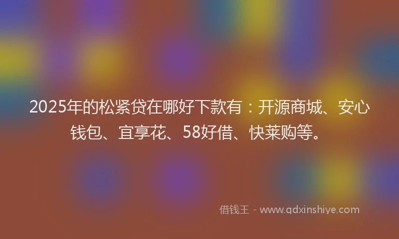 2025年的松紧贷在哪好下款有:开源商城、安心钱包、宜享花、58好借、快莱购等。