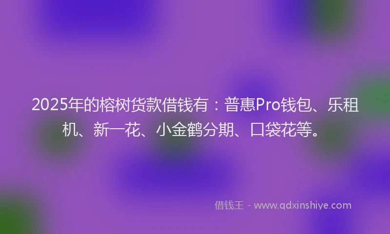 2025年的榕树货款借钱有:普惠Pro钱包、乐租机、新一花、小金鹤分期、口袋花等。