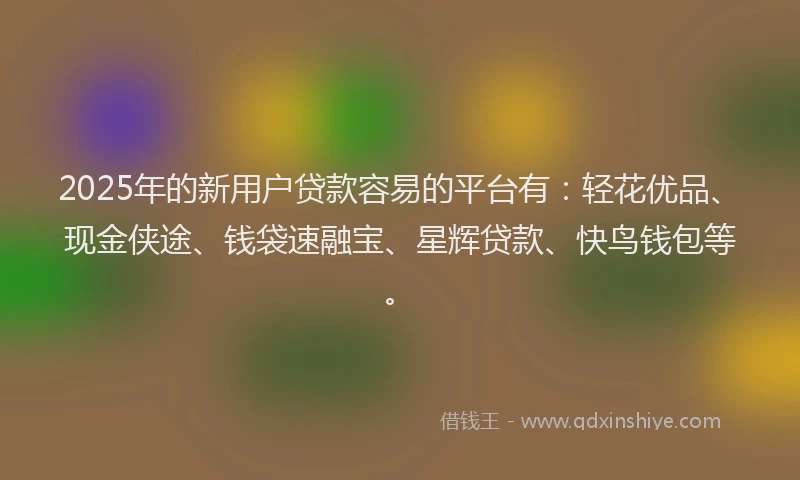 2025年的新用户贷款容易的平台有：轻花优品、现金侠途、钱袋速融宝、星辉贷款、快鸟钱包等。