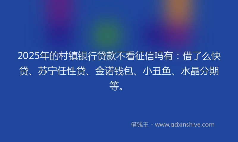 2025年的村镇银行贷款不看征信吗有：借了么快贷、苏宁任性贷、金诺钱包、小丑鱼、水晶分期等。
