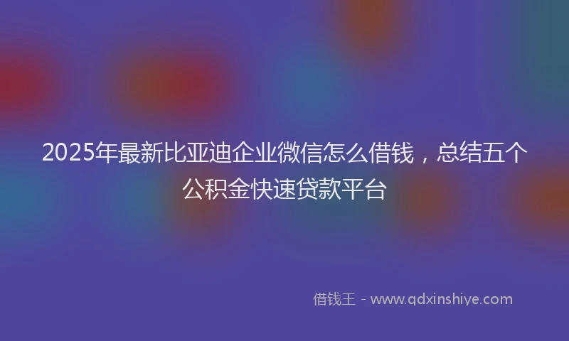 2025年最新比亚迪企业微信怎么借钱，总结五个公积金快速贷款平台