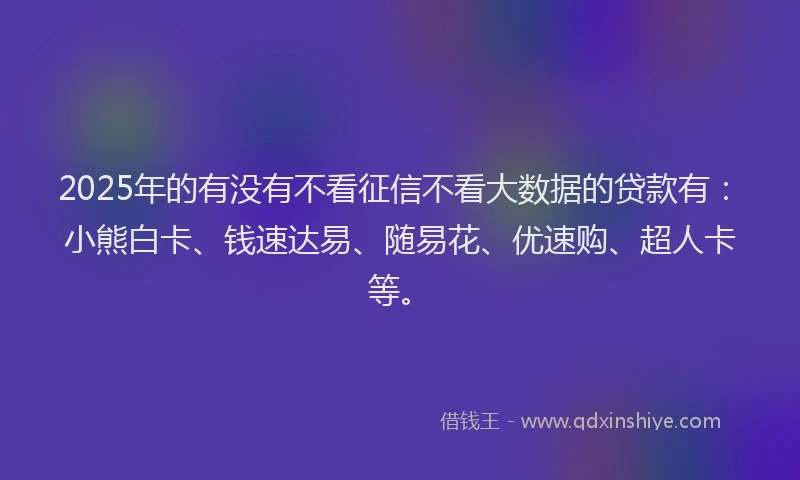 2025年的有没有不看征信不看大数据的贷款有：小熊白卡、钱速达易、随易花、优速购、超人卡等。