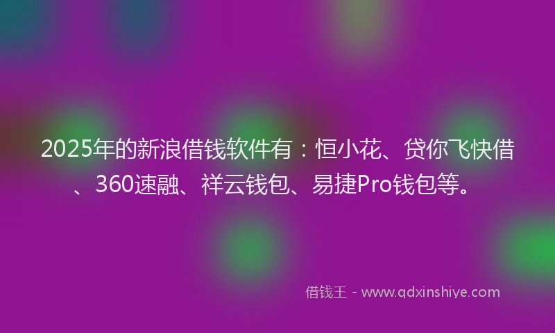 2025年的新浪借钱软件有：恒小花、贷你飞快借、360速融、祥云钱包、易捷Pro钱包等。