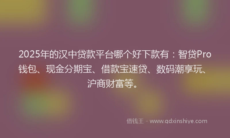 2025年的汉中贷款平台哪个好下款有：智贷Pro钱包、现金分期宝、借款宝速贷、数码潮享玩、沪商财富等。