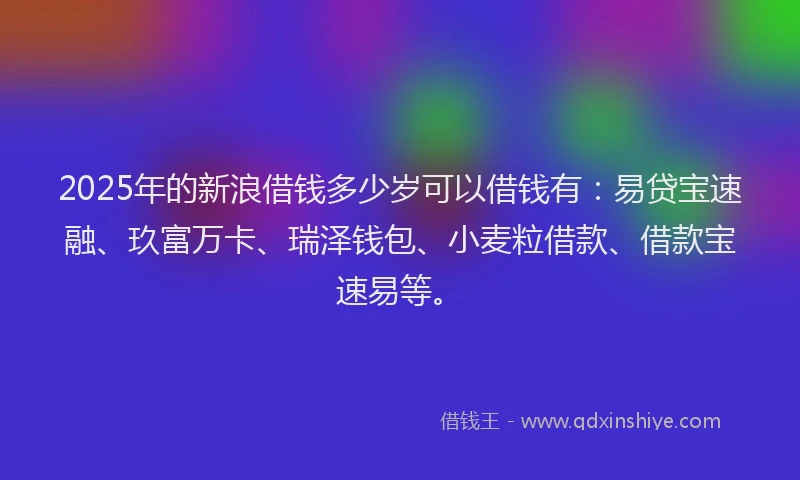 2025年的新浪借钱多少岁可以借钱有：易贷宝速融、玖富万卡、瑞泽钱包、小麦粒借款、借款宝速易等。