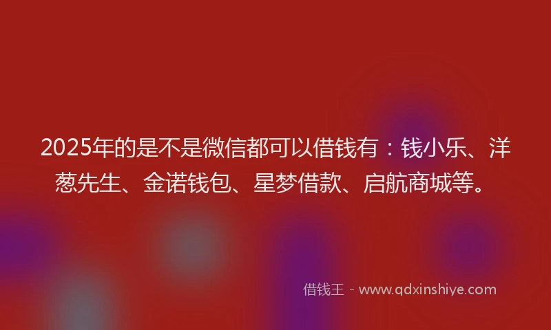 2025年的是不是微信都可以借钱有：钱小乐、洋葱先生、金诺钱包、星梦借款、启航商城等。