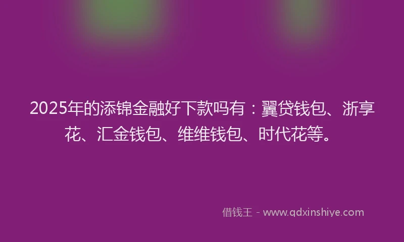 2025年的添锦金融好下款吗有：翼贷钱包、浙享花、汇金钱包、维维钱包、时代花等。