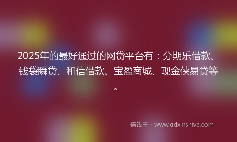 2025年的最好通过的网贷平台有：分期乐借款、钱袋瞬贷、和信借款、宝盈商城、现金侠易贷等。