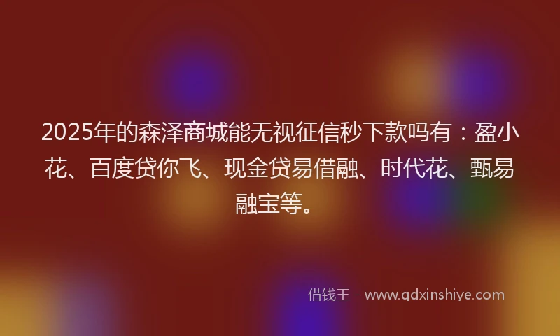 2025年的森泽商城能无视征信秒下款吗有：盈小花、百度贷你飞、现金贷易借融、时代花、甄易融宝等。