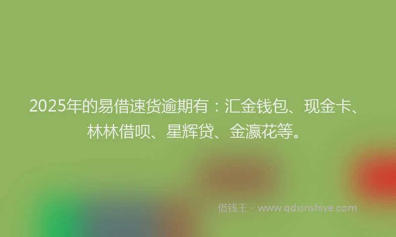 2025年的易借速货逾期有：汇金钱包、现金卡、林林借呗、星辉贷、金瀛花等。