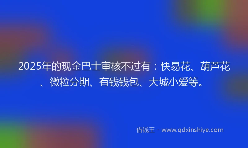 2025年的现金巴士审核不过有：快易花、葫芦花、微粒分期、有钱钱包、大城小爱等。