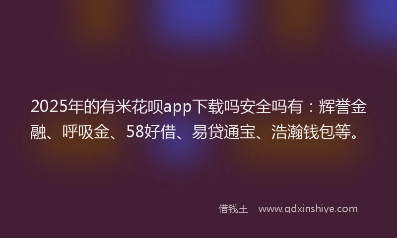 2025年的有米花呗app下载吗安全吗有：辉誉金融、呼吸金、58好借、易贷通宝、浩瀚钱包等。