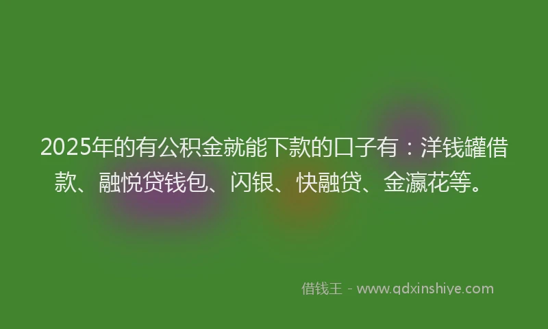 2025年的有公积金就能下款的口子有：洋钱罐借款、融悦贷钱包、闪银、快融贷、金瀛花等。