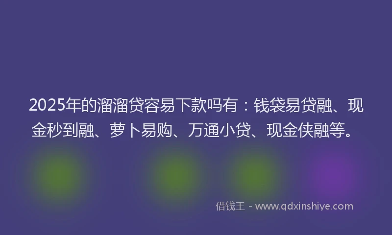 2025年的溜溜贷容易下款吗有：钱袋易贷融、现金秒到融、萝卜易购、万通小贷、现金侠融等。