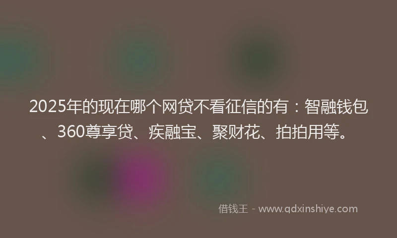 2025年的现在哪个网贷不看征信的有：智融钱包、360尊享贷、疾融宝、聚财花、拍拍用等。