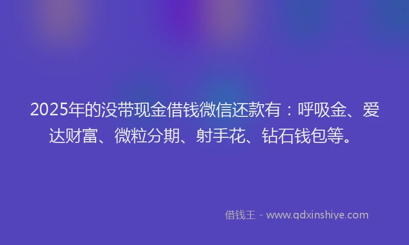 2025年的没带现金借钱微信还款有：呼吸金、爱达财富、微粒分期、射手花、钻石钱包等。