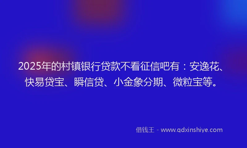 2025年的村镇银行贷款不看征信吧有：安逸花、快易贷宝、瞬信贷、小金象分期、微粒宝等。