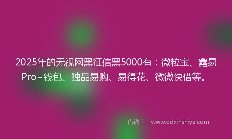 2025年的无视网黑征信黑5000有:微粒宝、鑫易Pro+钱包、独品易购、易得花、微微快借等。