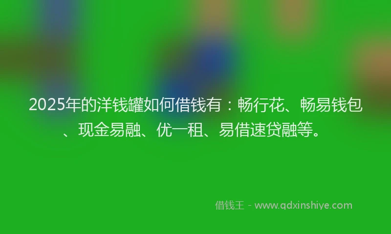 2025年的洋钱罐如何借钱有：畅行花、畅易钱包、现金易融、优一租、易借速贷融等。