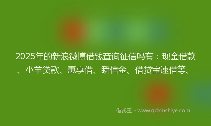 2025年的新浪微博借钱查询征信吗有：现金借款、小羊贷款、惠享借、瞬信金、借贷宝速借等。
