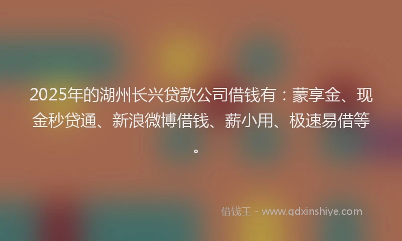 2025年的湖州长兴贷款公司借钱有：蒙享金、现金秒贷通、新浪微博借钱、薪小用、极速易借等。