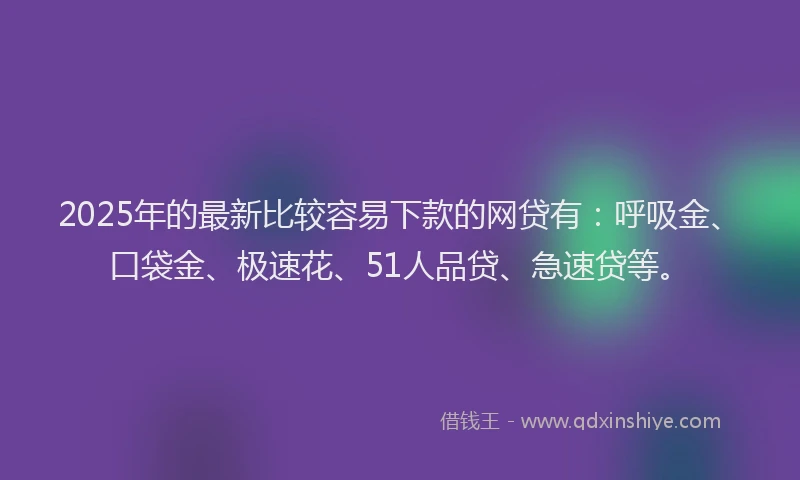 2025年的最新比较容易下款的网贷有：呼吸金、口袋金、极速花、51人品贷、急速贷等。