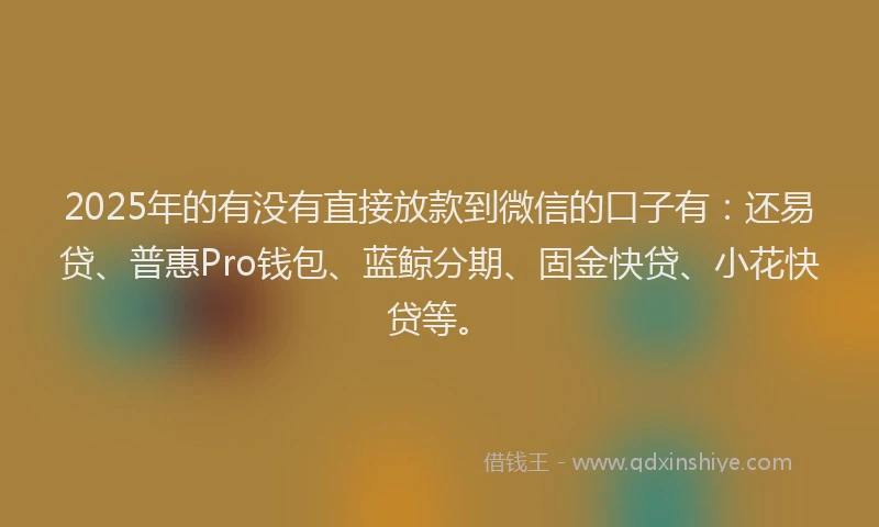 2025年的有没有直接放款到微信的口子有：还易贷、普惠Pro钱包、蓝鲸分期、固金快贷、小花快贷等。