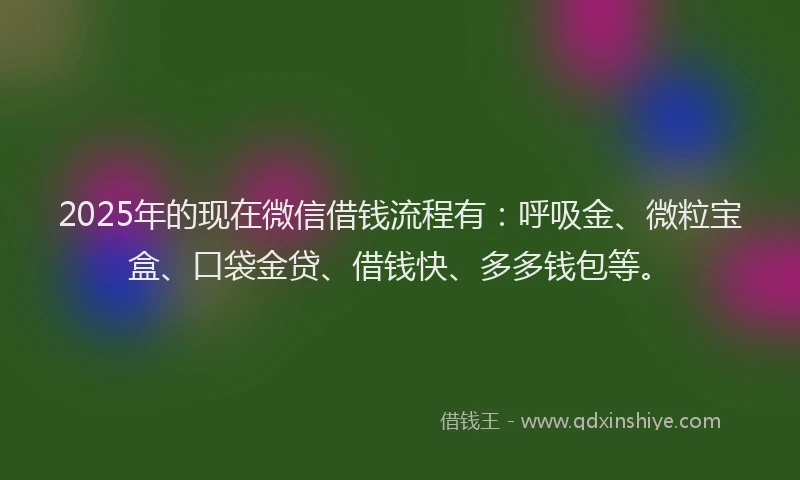 2025年的现在微信借钱流程有：呼吸金、微粒宝盒、口袋金贷、借钱快、多多钱包等。
