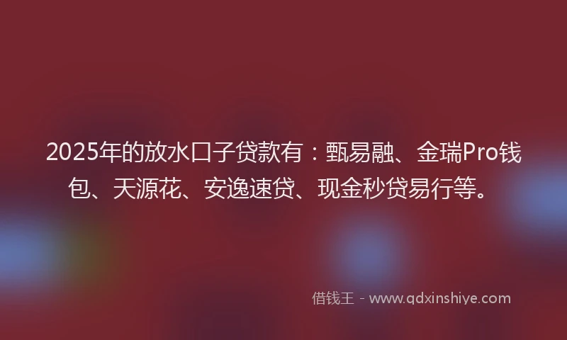 2025年的放水口子贷款有：甄易融、金瑞Pro钱包、天源花、安逸速贷、现金秒贷易行等。