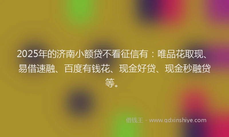 2025年的济南小额贷不看征信有：唯品花取现、易借速融、百度有钱花、现金好贷、现金秒融贷等。